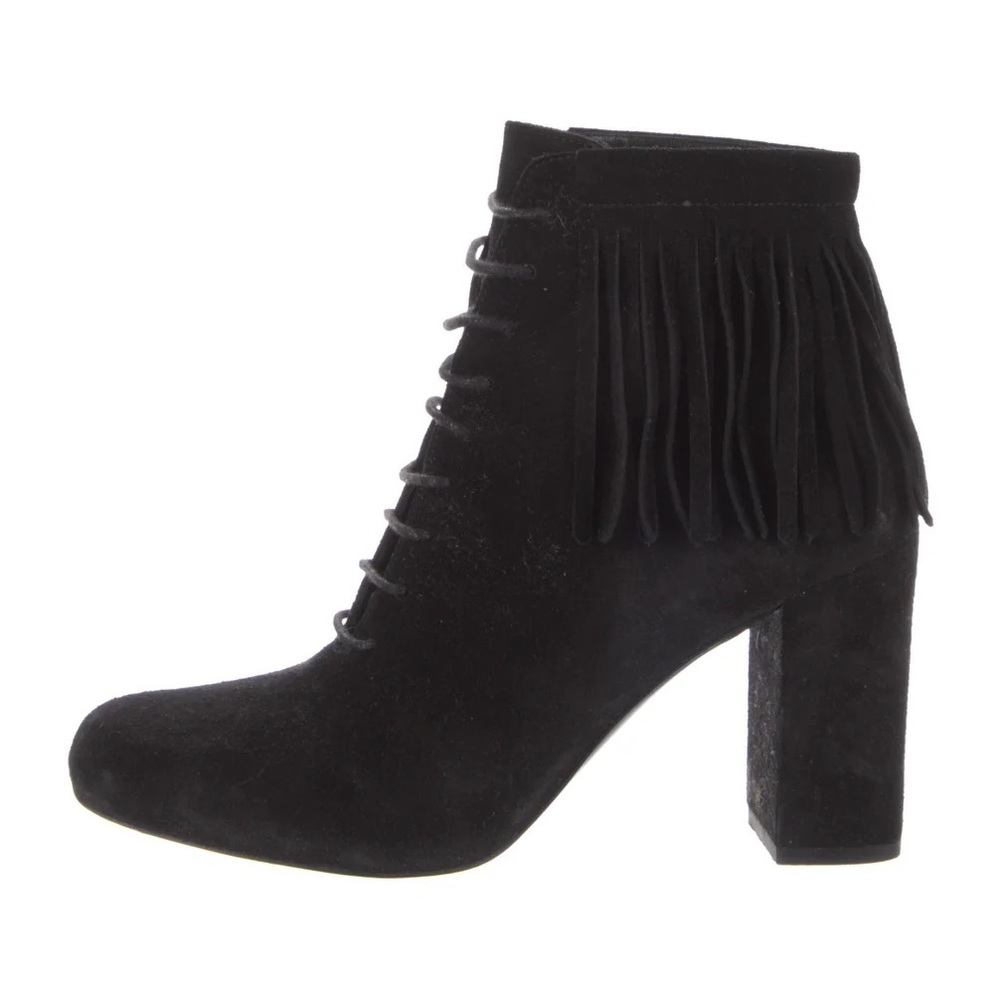 Saint Laurent - Suede Fringe Trim Accent Lace-Up Boots